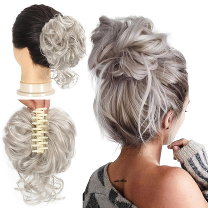 Messy Bun Hairpiece Claw Clip Curly Wavy Synthetic Hair Extension Updo for Women 6 Inch Multi-Color Easy Style No Heat Instant Bun Hair Piece