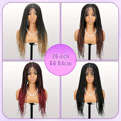 Knotless Box Braid Wig for Women — 360° HD Full Lace Synthetic Lace Front, Handmade Faux Locs, 26 & 38 Inch, Protective Style, Multiple Colors, All Ethnicities