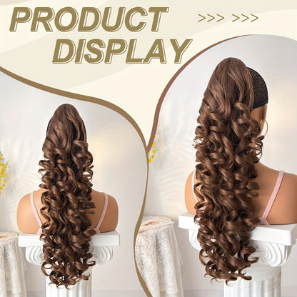 Ponytail Extension Curly 28 Inch Long — Heat Resistant Synthetic Clip In Wrap Around Hairpiece, Voluminous Bouncy Curls for Women Everyday Wear Parties Festivals