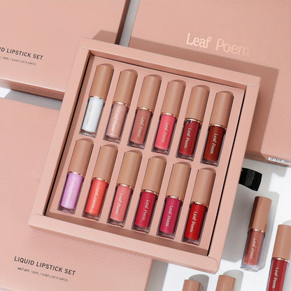 Matte Lip Gloss Set 12pcs Velvet Mirror Finish - Long-Lasting Waterproof Lipstick Lip Gloss with Smooth Paste Formula - High Pigment Multi-Shade Lip Makeup Set for Women - Perfect Gift Set
