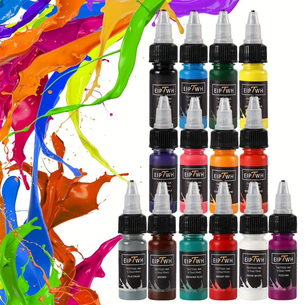 EIPTWH 14 Color Tattoo Ink Collection, 1/20Z15M// Bottle, Bright And Vivid Tattoo Ink Supplies FWTI14-15