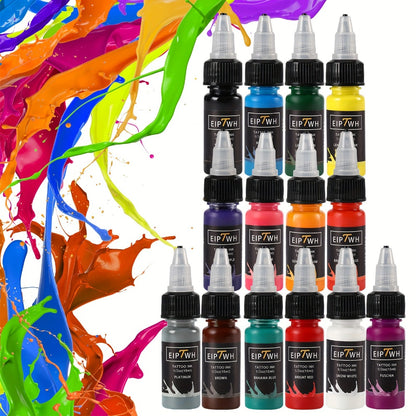 Tattoo Ink Set 14 Colors 15ml — EIPTWH Bright Vivid Pigments, Long-Lasting Formula, Safe for Skin, Complete Color Palette for Professional Artists & Beginners