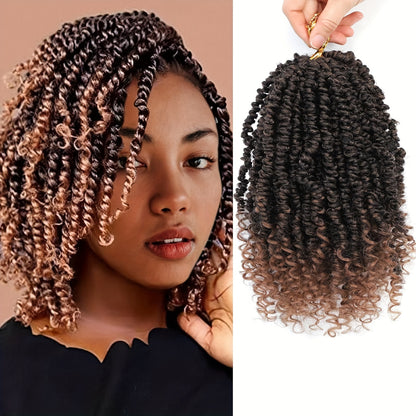 Passion Twist Crochet Hair 8 Packs Pre-Twisted Pre-Looped Curly Ends Bohemian Short Twist Braids Women 8-12 Inch 1B Natural Black Honey Blonde Auburn Burgundy Copper