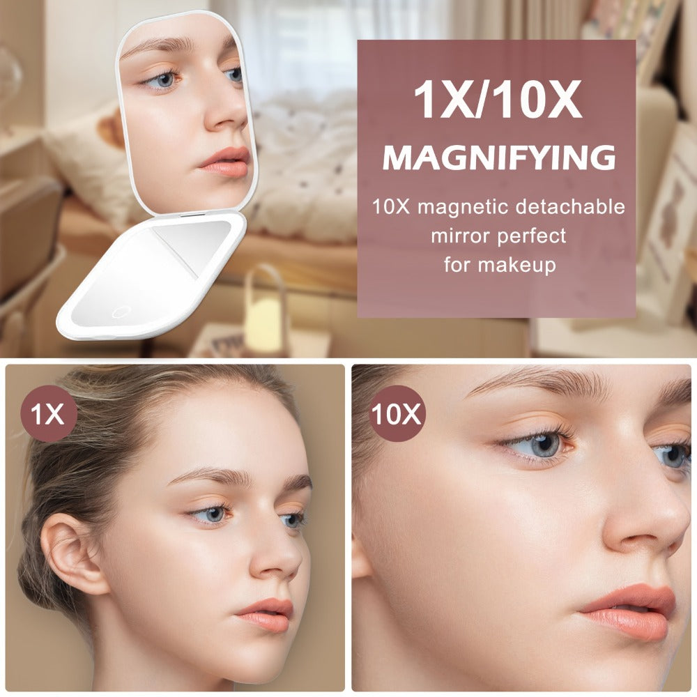 10X Travel Compact Mirror LED Magnifying Mirror With 1X/10X Magnification Small Hand Pocket Mirror, Dimmable Double Sided USB Rechargeable Touch Screen, Portable Tabletop Cosmetic, Small Lighted Mirror, Mothers Day Decorations
