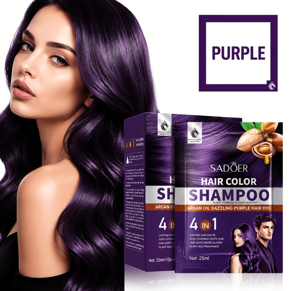 Hair Color Shampoo 3-in-1 Natural Hair Dye Deep Cleansing Moisturizing Gel Formula 10 Packs Portable Individual Packaging for Women Men Black Brown