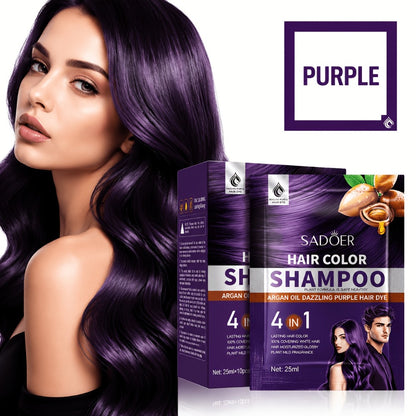 Hair Color Shampoo 3-in-1 Natural Hair Dye Deep Cleansing Moisturizing Gel Formula 10 Packs Portable Individual Packaging for Women Men Black Brown