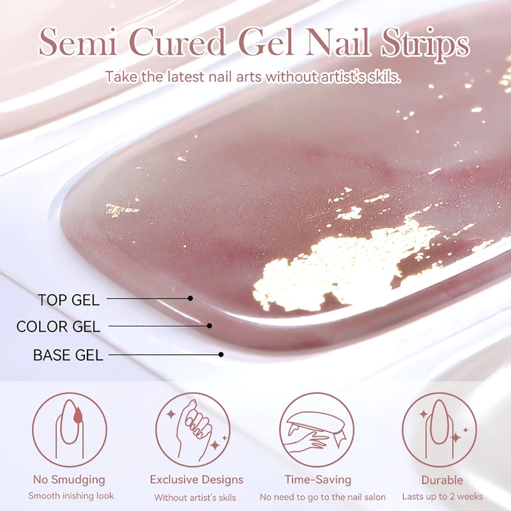 Nail Art Kit, Includes 20 Semi-d Nail Stickers, High-power Portable Lamp, Gel Stickers, Full-coverage Semi-baked Nail Stickers, Second-generation Semi-d Soft Gel Nail Patches That Require Under a Lamp, Nude Gel Nail Stickers, Suitable for Party Gifts