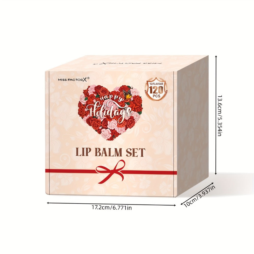 120pcs MISS FACTORX Lip Balm Gift Set - 12 Unique Flavors, Long-Lasting Moisturization & Natural Shine, Jojoba Oil Included, Suitable for All Skin Types, Ideal Choice for Mother's Day and Party Gifts