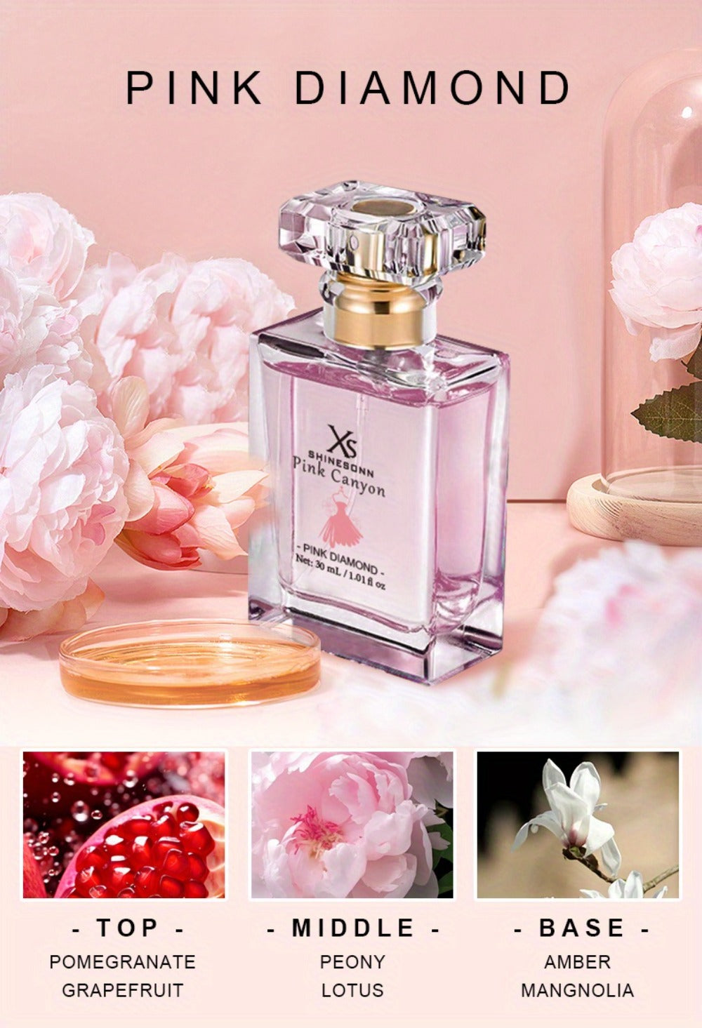 Perfume for Women Pink Canyon 1oz Eau de Parfum Floral Fruity Fragrance Pomegranate Peony Amber Long Lasting Travel Size Date Night Gift for Her