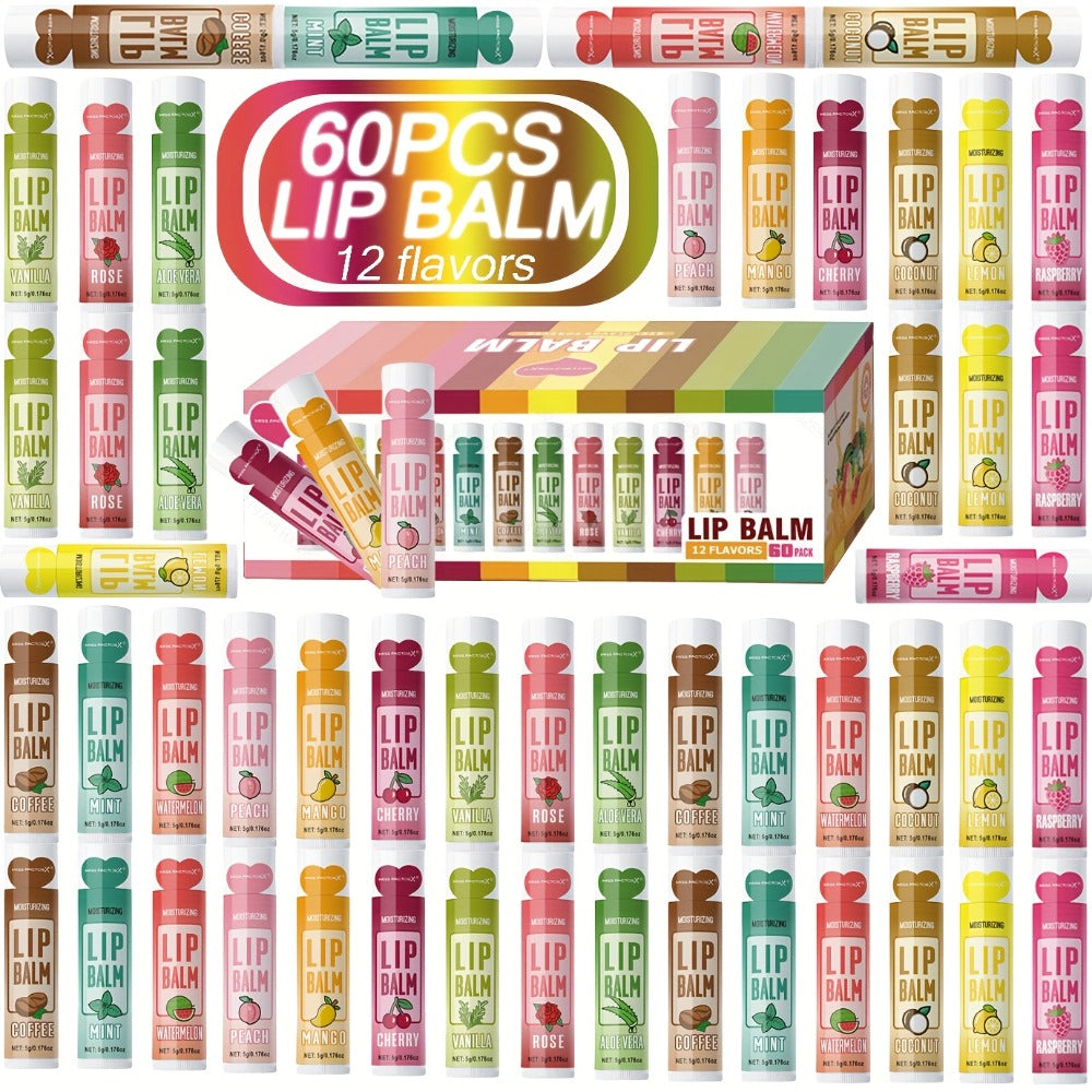 [Luxury Lip Balm Set] 60pcs Luxury Lip Balm Gift Set - Deep Hydration & Moisture for Soft, Glossy Lips - Perfect Valentine's Day or Thanksgiving Present for Women
