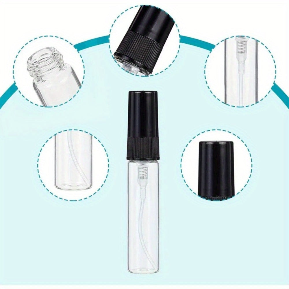 50pcs 0.17oz Mini Fine Mist Glass Spray Bottle Empty Travel Atomiser Spray Bottles for Perfume Toiletries Liquid Cosmetics