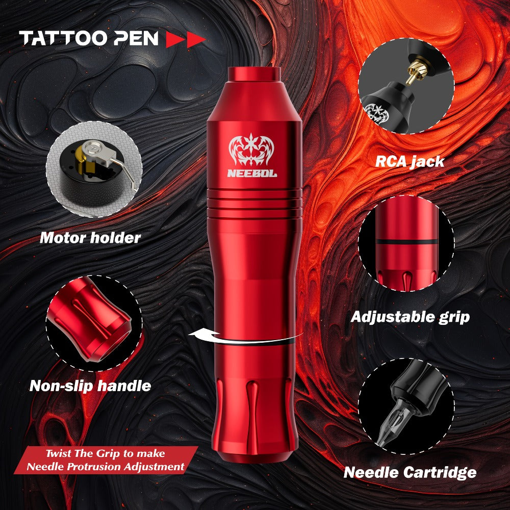 Neebol Wireless Tattoo Machine Kit Complete, Tattoo Pen With Screen Display, Tattoo Gun, 6 Hours Battery Life, Practice Skin, 10 Red Cartridge Needles, 7 Inks, Tattoo Supply Equipment For Beginners And Tattoo Artists, Makeup Body Art Easter Gifts