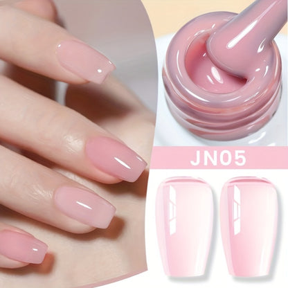 Nude Jelly Gel Nail Polish 10ml Skin Tone Transparent Finish – Semi-Permanent Soak-Off UV LED 30-Day Wear, Jade Nail Art Minimalist Natural Look for Women, Shades JN05 JN68 JN75 JN76