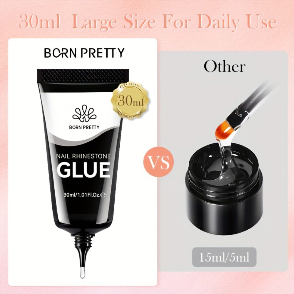 BORN PRETTY Nail Rhinestone Glue 1.01oz 2pcs Gel Nail Glue for Nail Charm 3D Nails Bling Gel for Decoration Nails Gems Nail Supplies