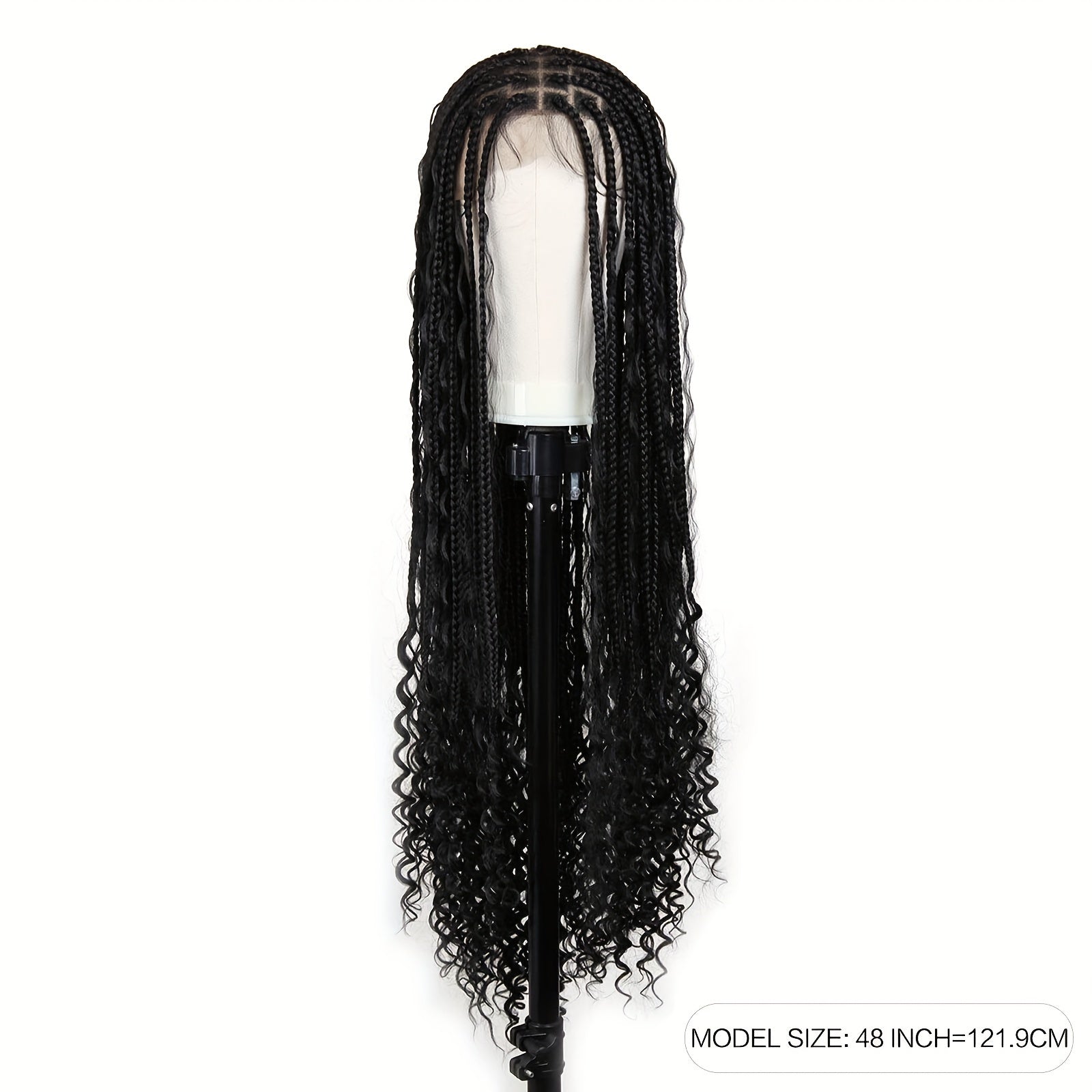 Braided Wigs For Women Box Braids With Boho Curls Wig Bohemian Braided Lace Front Wigs Halloween Wig Cosplay Wig For Halloween Party Full Double Lace Braid Wigs 48" Black Full Lace Hair Wigs