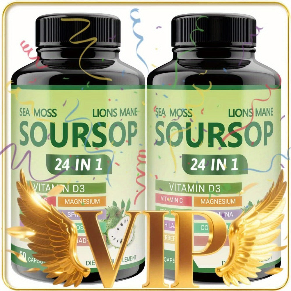 [Herbal Supplement Support] (1/3 Bottles) - Soursop Capsules, Vitamin D3, Vitamin C, Magnesium, Irish Moss, Shilajit, Berberine, NAD+, Advanced Herbal Supplement, Healthy Support, Immunity, Antioxidant, Circulatory System Support