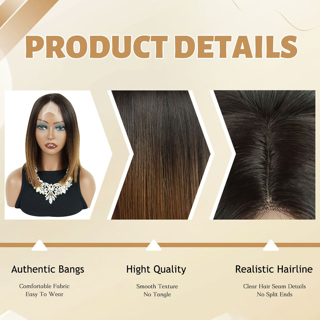 Black And Brown U Part Lace Bob Wigs 13*2 Ombre Brown Bob Front Wig 12 Inch Straight Hair Wigs Lace Front Synthetic Hair Wigs Merry Christmas Hair