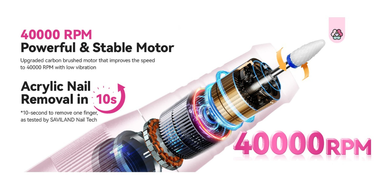 Professional Nail Drill 40000 RPM Rechargeable Electric Nail Drill Machine with 4000mAh Battery LCD Display Ceramic Drill Bits Sanding Bands for Acrylic Gel Nails Salon Home Use