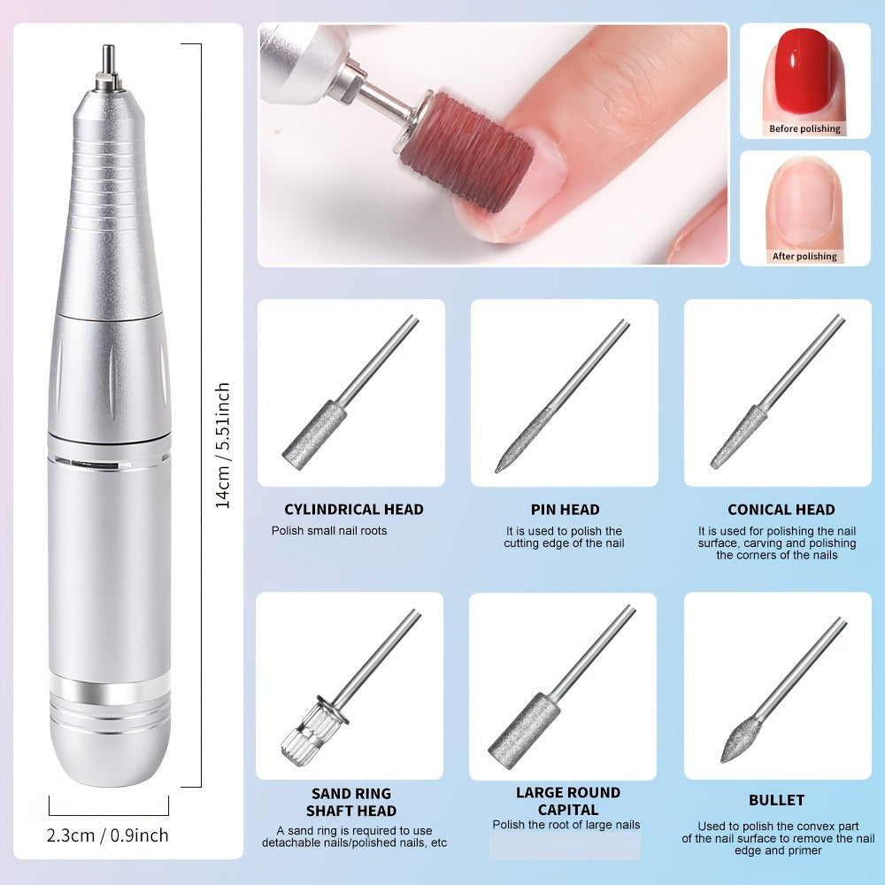 45000RPM Electric Nail File Kit | Portable Nail Drill for Acrylic Nails Gel Polishing Removing, Professional Rechargeable Electric Nail E File Kit for Manicure Salon Home, USB Powered, LCD Display, Brushed Motor, Plastic Material