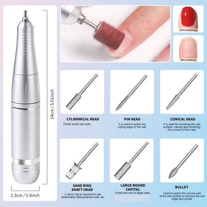 Professional Electric Nail File Kit 45000 RPM LCD Display USB Rechargeable Portable Nail Drill for Acrylic Gel Polishing Removing Manicure Salon Home Gradient Grey White