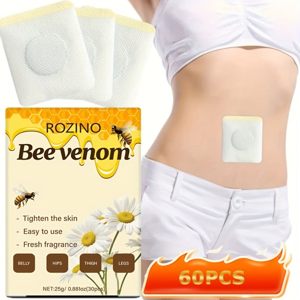 Navel Firming Patches 60pcs - Bee Venom Natural Botanical Belly Button Body Care Patches with Long-Lasting Adhesion & Fresh Scent for All Skin Types