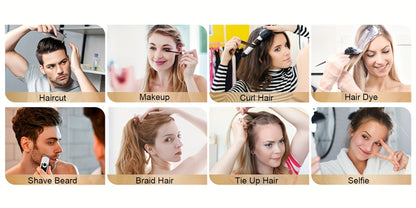 Hair Cutting Mirror 3-Way Self Haircut Mirror with LED Lights - 360 Degree Viewing Angle, Anti-Fog HD Glass, USB Rechargeable, Folding Barber Mirror for Home Salon, Makeup & Grooming Gift Set