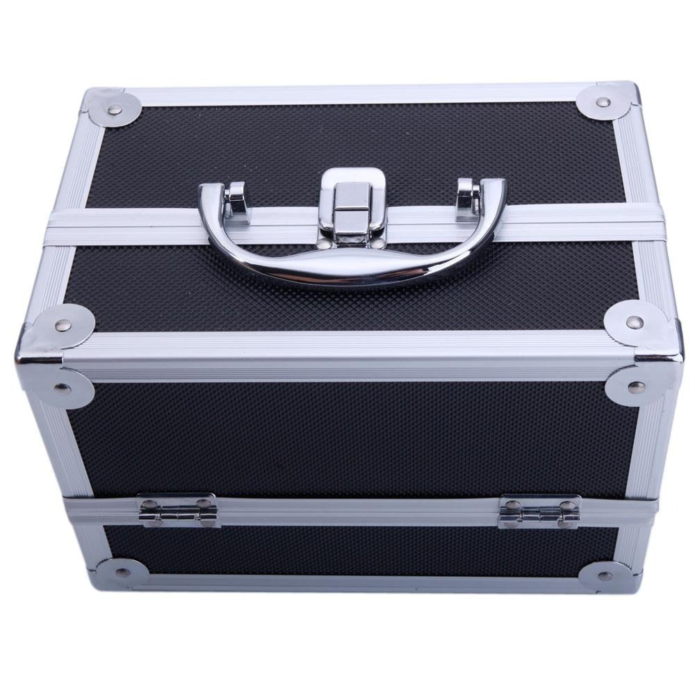 Professional Makeup Train Case, Large Capacity Aluminum Cosmetic Trolley Organizer, Portable Jewelry Storage Box with Adjustable Dividers & Lockable Keys, Travel Makeup Artist Tool Box