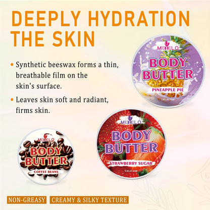 Body Glaze Lotion Set 8pcs Fruity Fragrance Pineapple Coconut Strawberry Coffee 8 Scents Non-Greasy All-Day Moisturizing Travel Size Body Moisturizer for All Skin