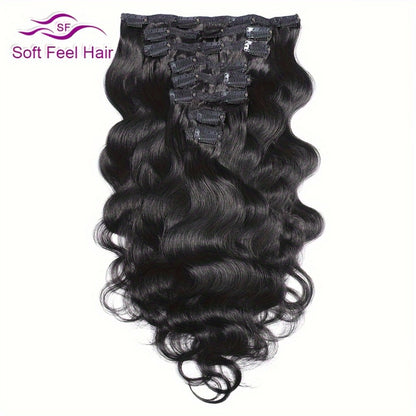 Clip In Human Hair Extensions Body Wave 8pcs 120g Full Head Real Human Hair Clip Ins Women Natural Black 1B Straight 12-26 Inch Thick Voluminous Seamless Blend
