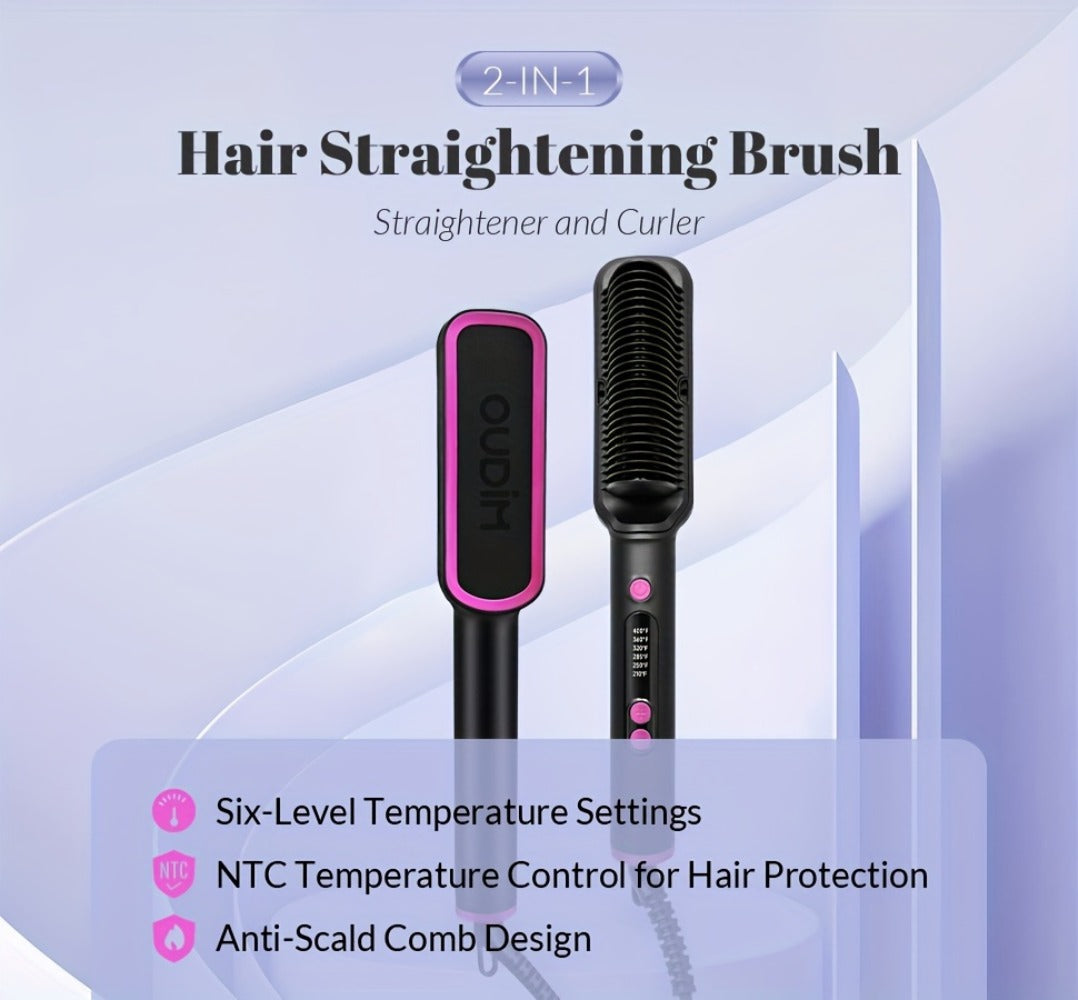 Hair Straightener Brush with Six Temperature Settings, Ionic Hair Straightening Brush Flat Iron for Women, Anti-Scald Straightening Comb Fast for Home Salon, Precise Temperature Control And Heats Up Fast, Christmas, Santa, Happy Holidays
