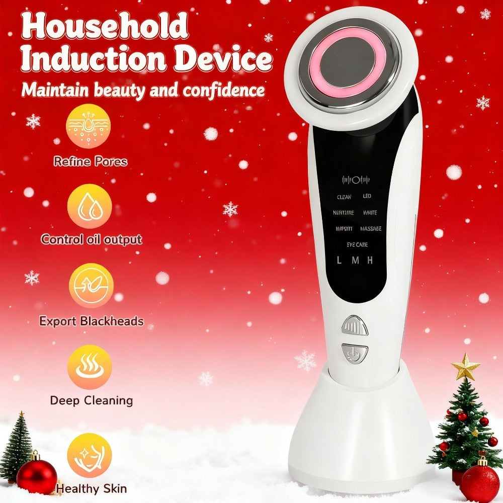 4-in-1 Facial And Neck Massager with LED Relax & Vibration - USB-Powered Light Beige Tightening, for Home/Travel - Ideal Gift for & Relaxation, Ergonomic Handle, Highquality Device, Skincare Enthusiasts, Portable Design, Durable
