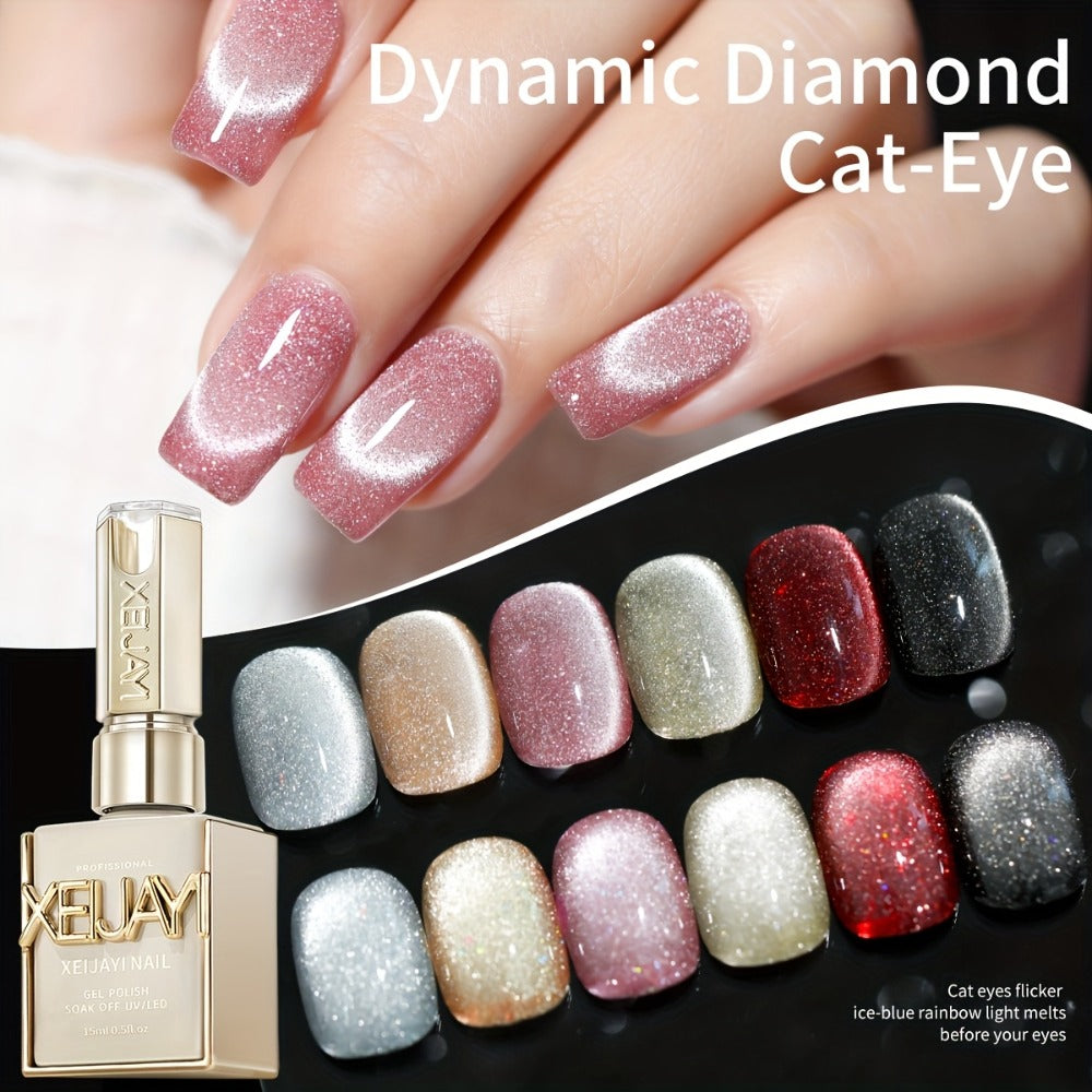 Cat Eye Nail Trends 2025 Holographic Nail Art 6Colors Set 0.51oz Reflective Cat'S Eye Magnetic Nail Gel Soaking LED Gel Salon Female Nail Art Tools Fashion Nail Gel