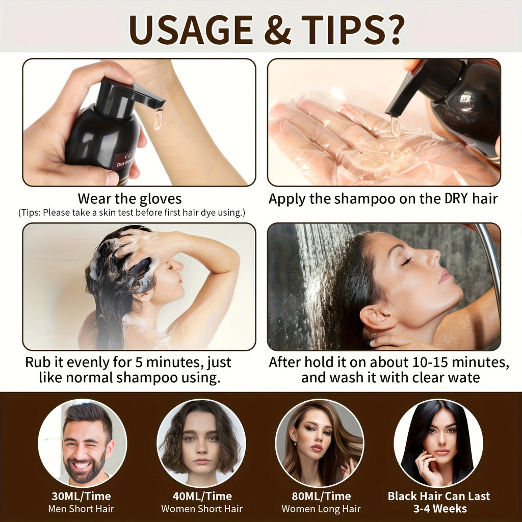 16.91oz Hair Dye Shampoo for Grey Hair, Natural Plant-Based Dye, Herbal Natural Hair Dye 3In 1- Dyeing And Washing Care, Non-Stick to The Scalp, Covering White Hair, Hair Dye Hair Color Shampoo Coloring in Minutes for Unisex (Black, Brown)