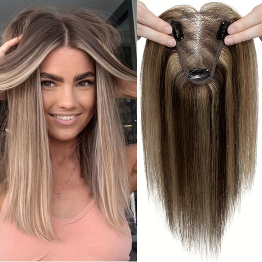 3.15*3.94inch Lace Base Hair Toppers for Women Clip In Real Human Hair Toppers Hair Pieces for Women with Thinning Hair Human Hair Toppers Without Bangs Clip In Hair Extensions Highlight Blonde Hair Topper