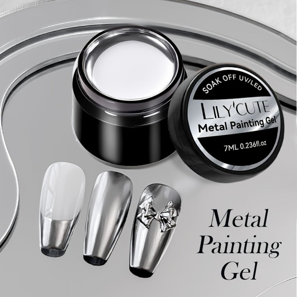 Nail Art Painting Gel Metal Effect 0.24oz with Brush Soak Off UV LED Mirror Metallic Silver Line Drawing Gel Polish for Flower Nail Art DIY Home Salon Manicure
