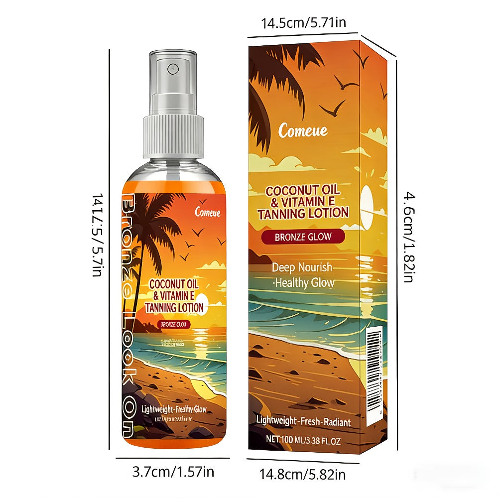 Coconut Oil Self-Tanning Spray: Achieve a Bronze Glow And Get a Sun-Kissed Complexion Quickly And Easily. This Indoor Self-Tanning Spray Provides Hydration And Nourishment, Comes in a Portable Bottle, And Lets You Tan Without The Sun