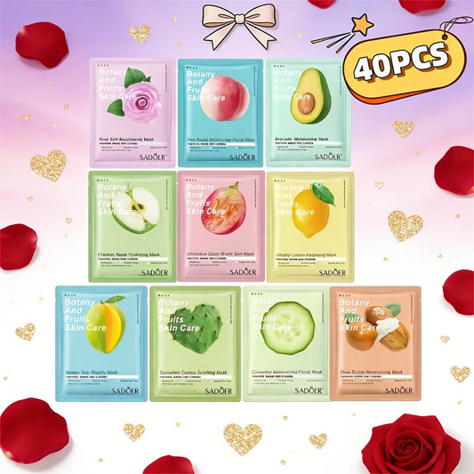 40 Masks Rich In Fruit And Rose Essence, Hydrating And Moisturizing In Winter, Ideal Women's Day And Mother's Day Gifts for Best Friends And Mothers.Christmas Skincare Products