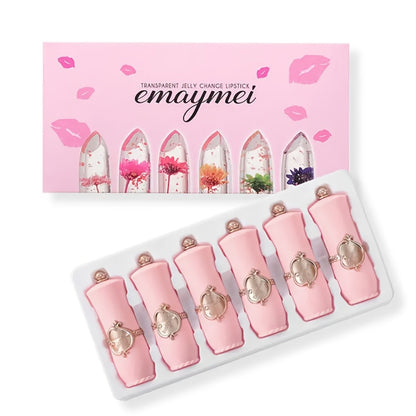 Lipstick Set 6-Pack – Moisturizing Transparent Petal Gloss Lip Color in Berry & Nude Shades, Long-Lasting Hydrating Formula, Prevents Dryness, Gift for Women