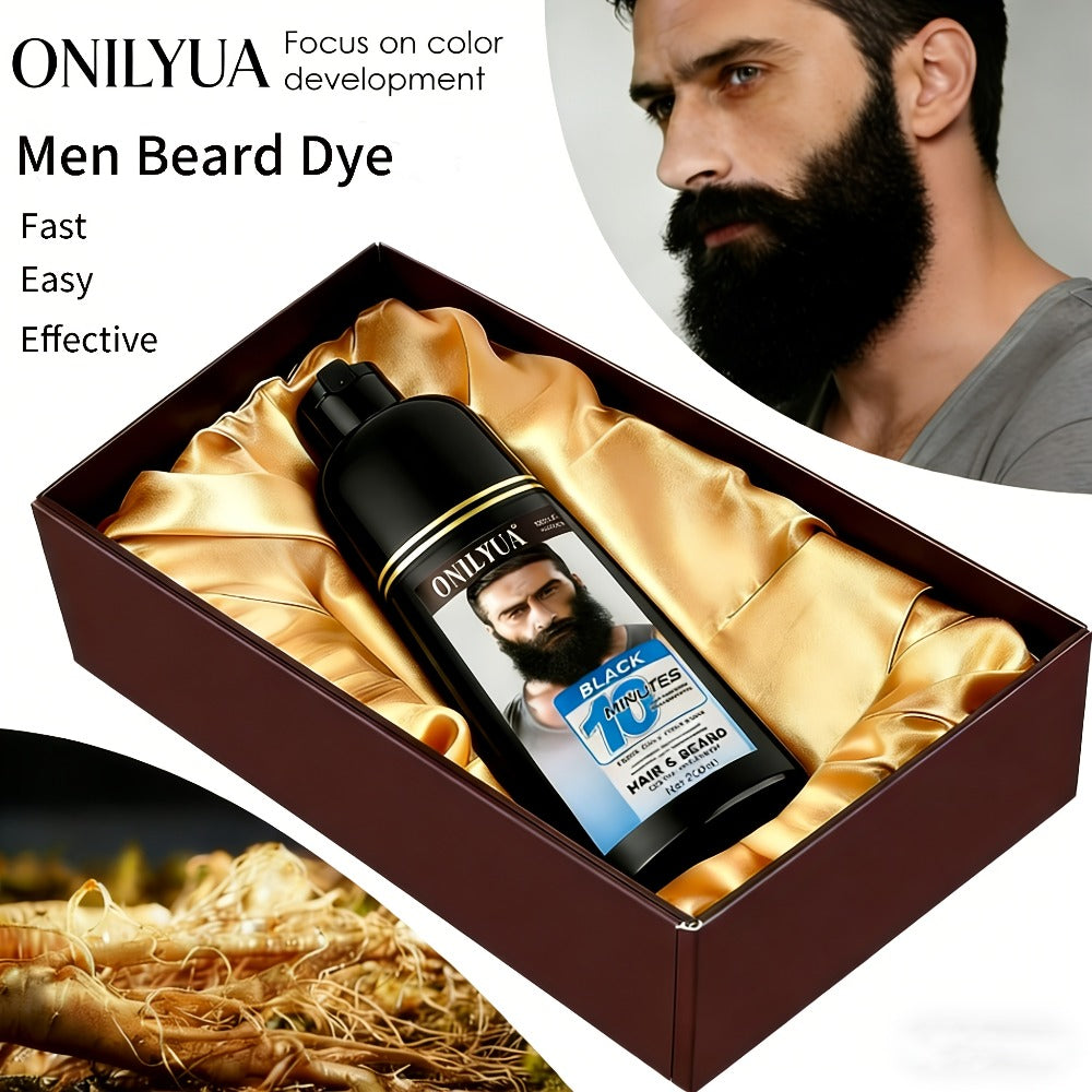Beard Dye Shampoo for Men 2-in-1 Hair & Beard Color Grey Coverage in 5-20 Minutes - Argan Oil No-Mix Long-Lasting Natural Color Formula 6.76 oz for Beard Mustache Goatee