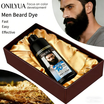 Beard Dye Shampoo for Men 2-in-1 Hair & Beard Color Grey Coverage in 5-20 Minutes - Argan Oil No-Mix Long-Lasting Natural Color Formula 6.76 oz for Beard Mustache Goatee