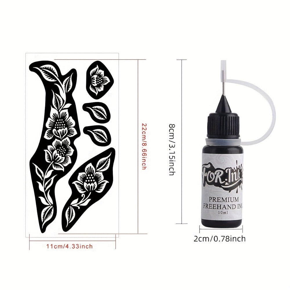for. INK Premium Body Art Stencils: 2-Pack with Coffee Dye Ink And Flash Spray - Hollow Templates for DIY Freehand Ink Tattoos Designs