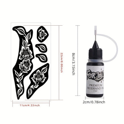 Body Art Tattoo Stencil Kit with Brown Paste Ink & Flash Spray - Hollow Template DIY Freehand Temporary Tattoo Designs 2-Pack SM-16 SM-17