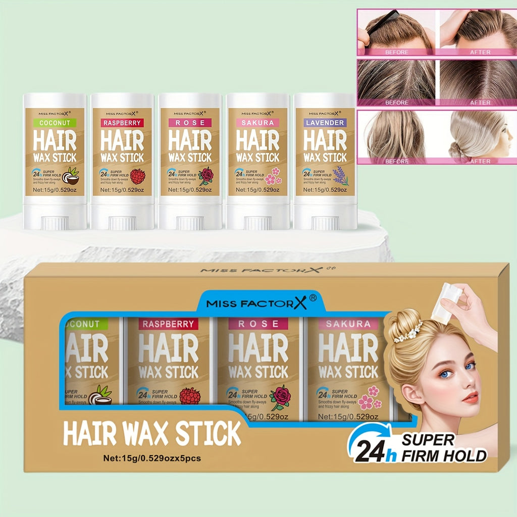 5pcs Hair Wax Stick Set - Fragrance-Free Styling Wax for All Hair Types, Natural Extracted Hair Wax Sticks