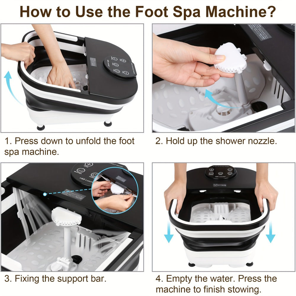 Foldable Foot Spa Bath, Space Saving, Function, 20 Massage Rollers, Touchscreen Temperature Display, Remote Control for Temperature & Time, Shower Sprayer, Ideal Heartfelt Gift for Mother's Day, Black & Gray