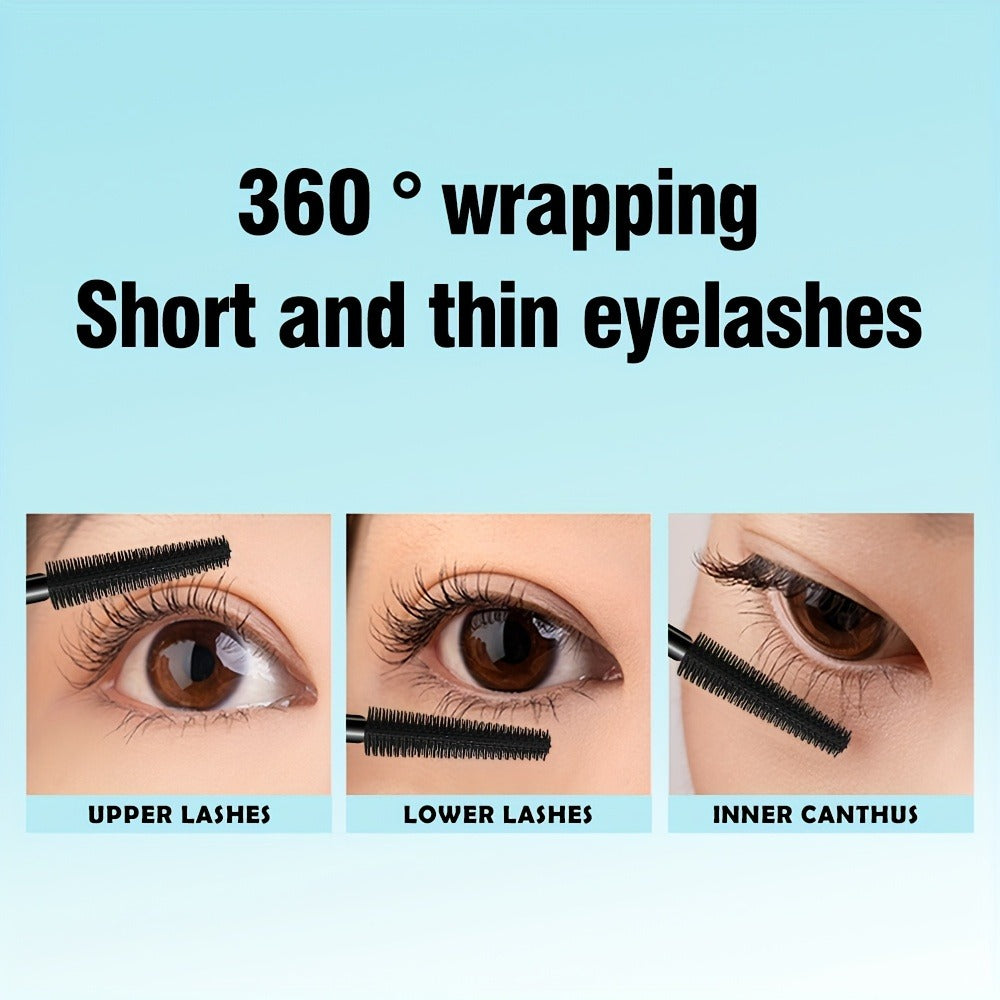 Mascara 4D Fiber Volumizing Lengthening Waterproof 3-Pack, Thick Curling Long-Lasting Black Mascara for Dramatic Lash Depth and Charm