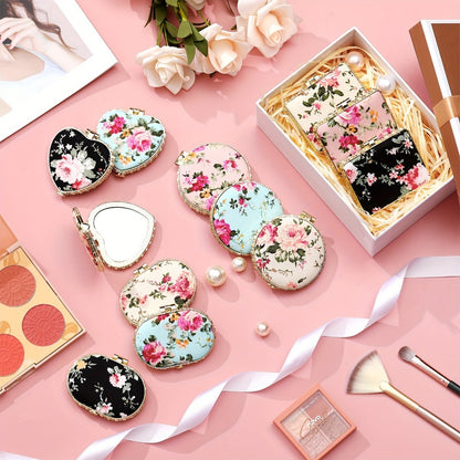 Compact Mirror Bulk 48 Pieces - Floral Pocket Mirror for Purse, Retro Folding Travel Mirror for Women & Girls, Flower Design Makeup Mirror Party Favor Gift Set, Vivid Style