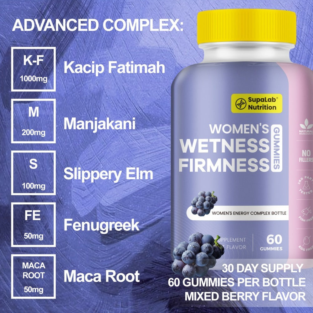 Women's WETNESS & TIGHTNESS Capsules - Natural Hydration & Elasticity, Comfort & Confidence, Postpartum Health- with Kacip Fatimah, Fenugreek, Slippery Elm, Manjakani, And Maca Root, 30 Servings