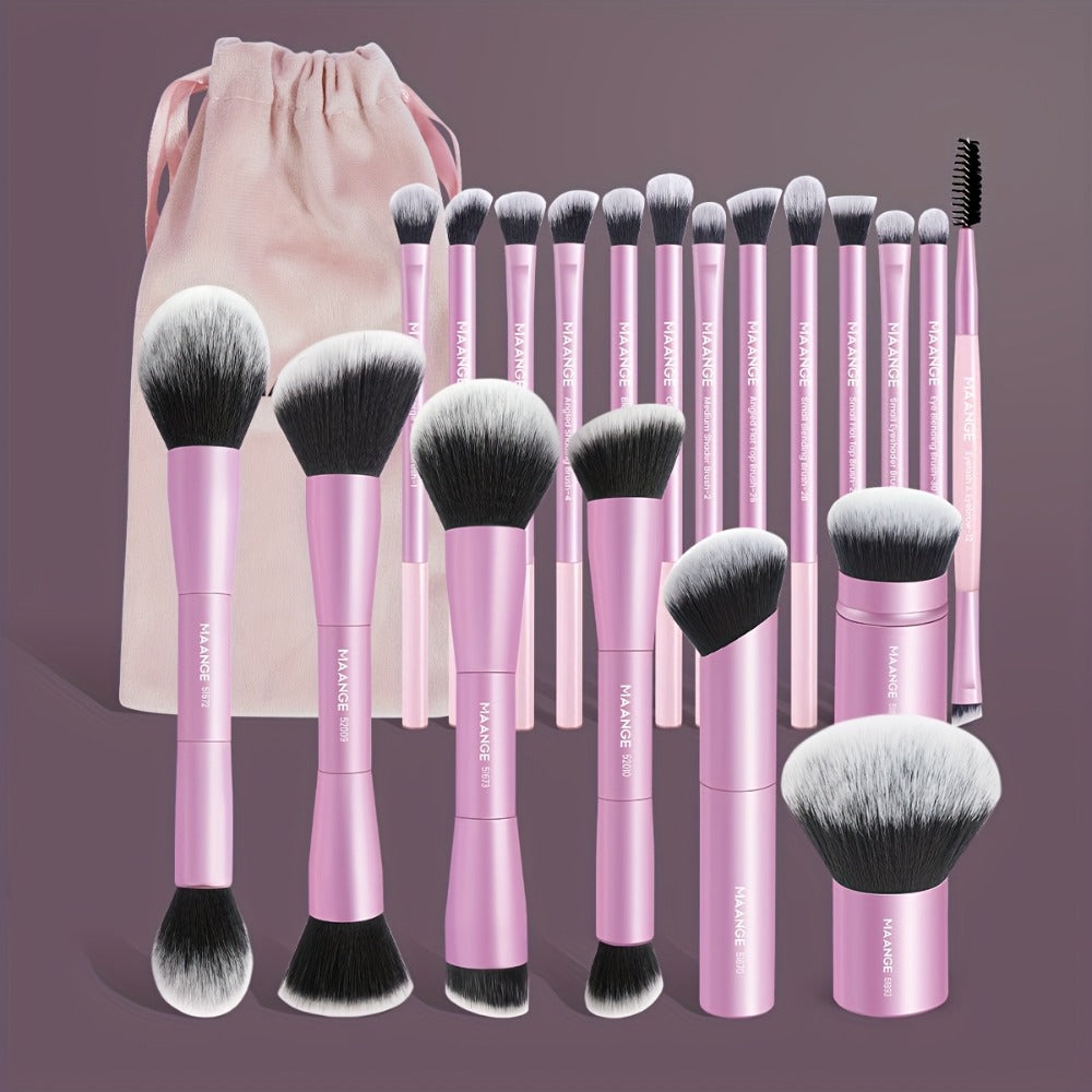 MAANGE 20pcs Aluminum Tube Facial Makeup Brush Set+storage Bag, Foundation Make-up Brush, Powder Blusher Brush, Powder Brush, Eye Makeup Brush, Kabuki Makeup Brush, Travel Portable, Multi-functional Makeup Brush Set