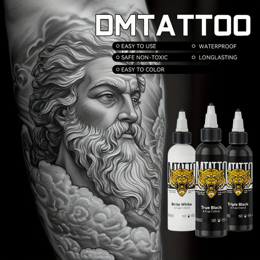 Tattoo Ink Solid Color 4.06oz Professional DM Advanced Formula Triple Black True Black Bright White Fire Red Royal Blue Canary Yellow Leaf Green Outline Ink