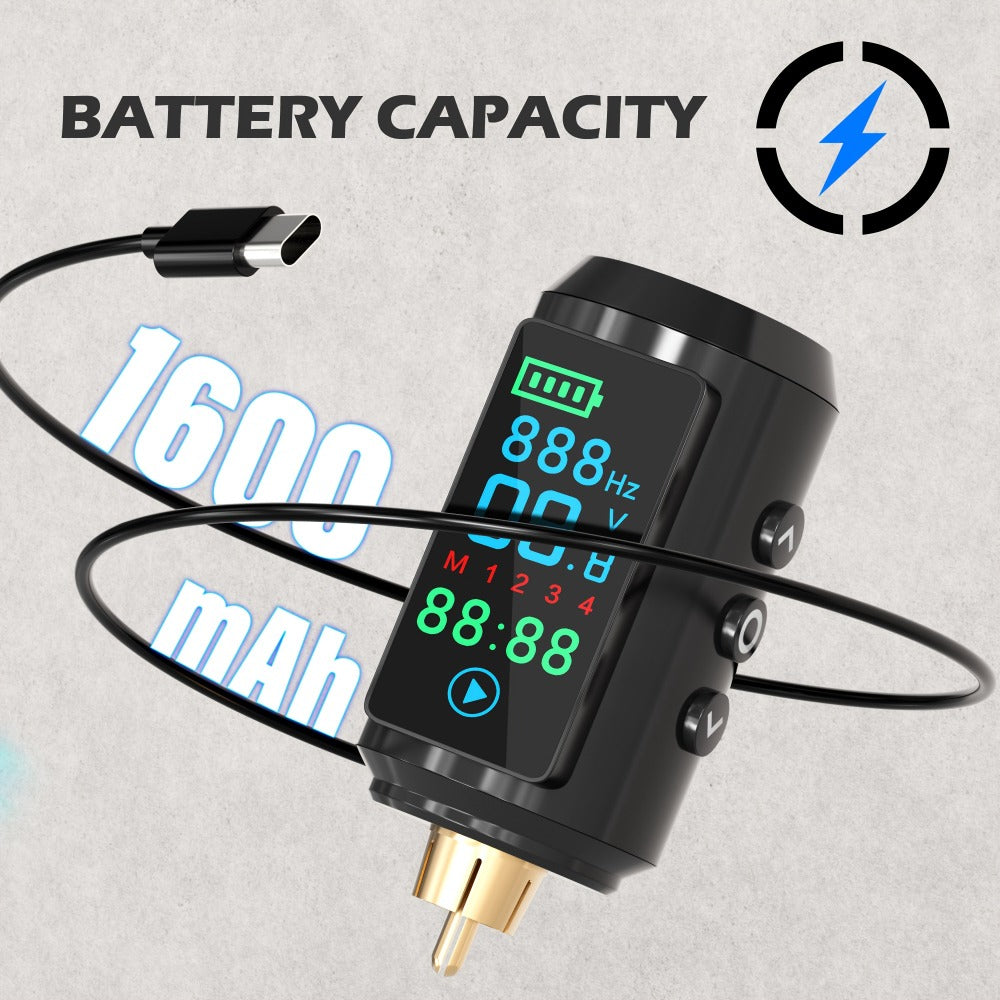 Wireless Tattoo Battery Power Supply with Color Screen - 1600mAh Cordless Tattoo Power Supply, 4 Memory Modes, RCA Connector, USB Rechargeable for Tattoo Gun, Beginners & Artists P7